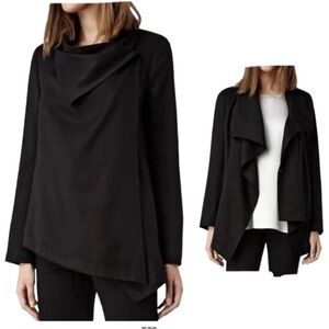 All Saints Aiko Monument black drape collar contemporary minimalist jacket size6